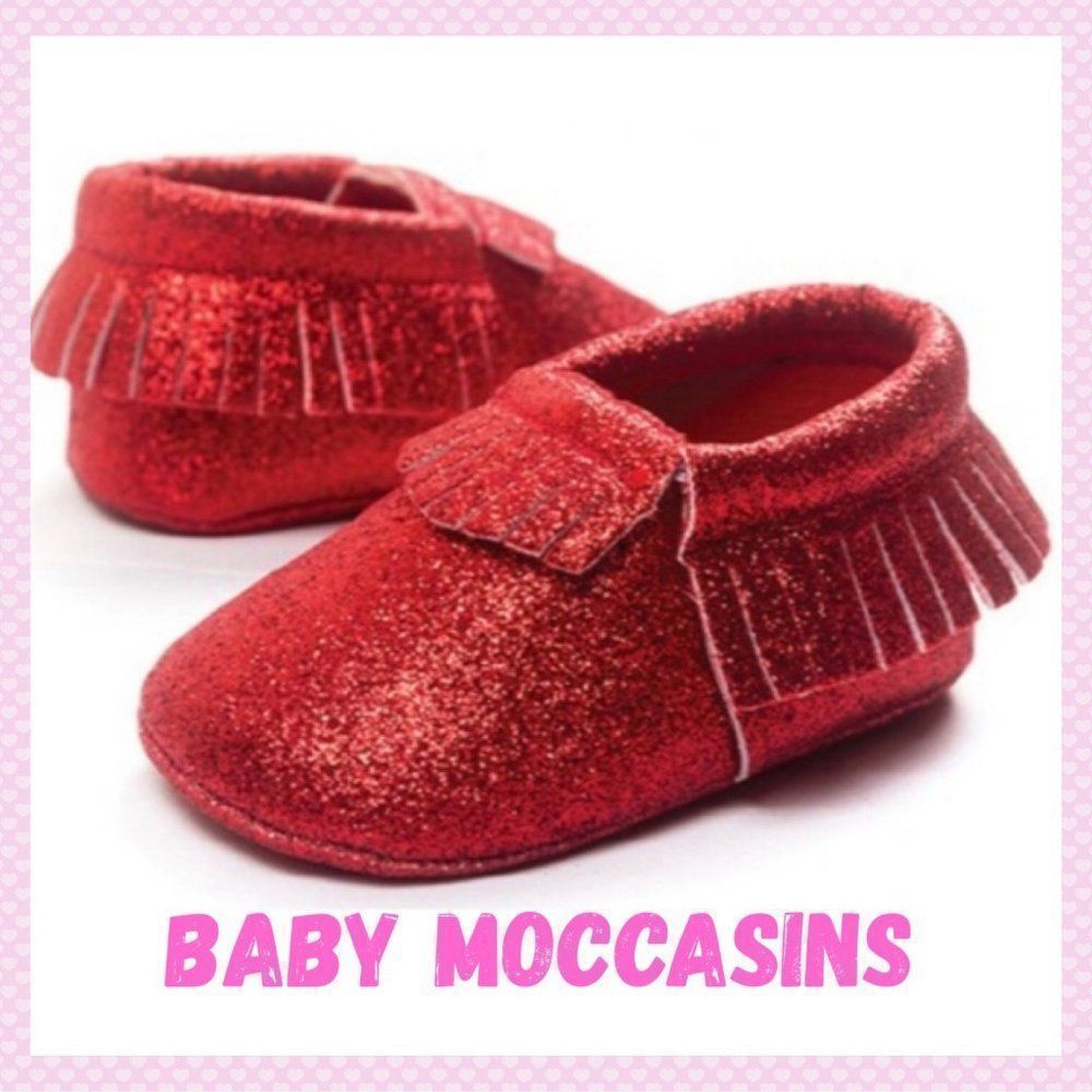 NWT, Baby Moccasins in Red Glitter - Infant sizes 12 - 18 months